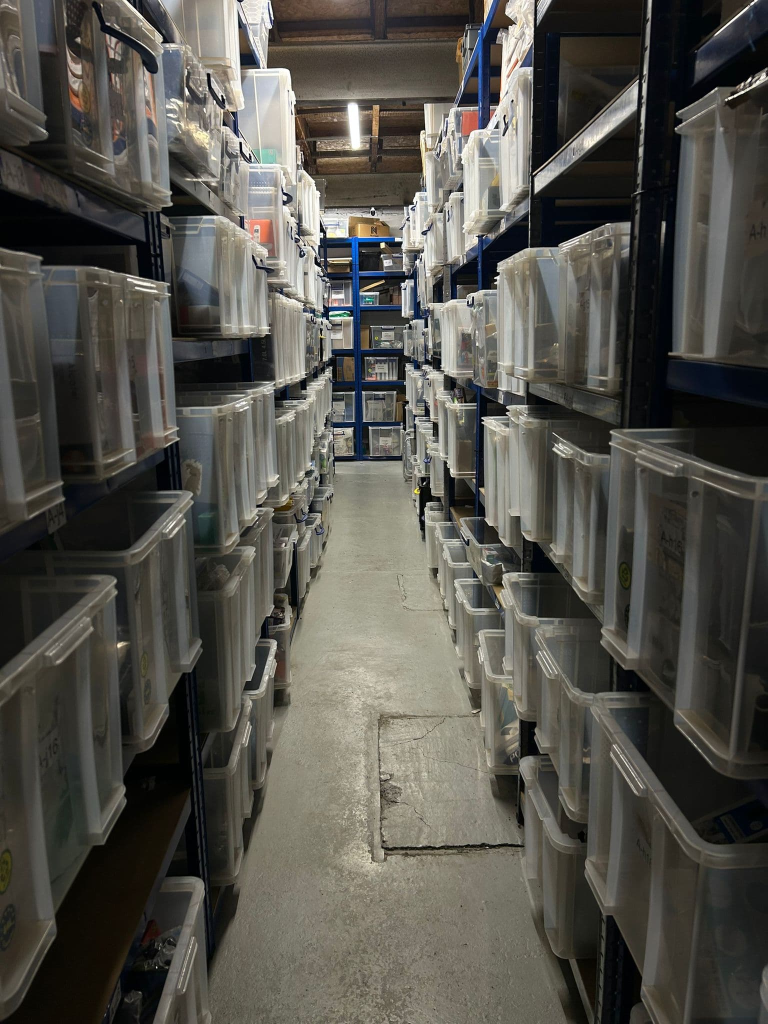Stock on shelves in the Castlers warehouse